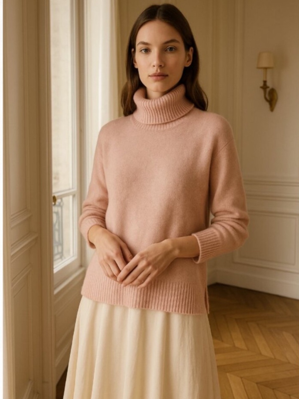 J.Crew Turtleneck Sweater in Super Soft Yarn Heather Pink Merino Wool Alpaca L